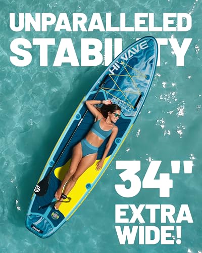 Hiwave Inflatable Stand Up Paddle Board 11’*34”*6” Sup Board, 420lbs Capacity Adult&Youth Paddle Board, Pet Friendly for O...