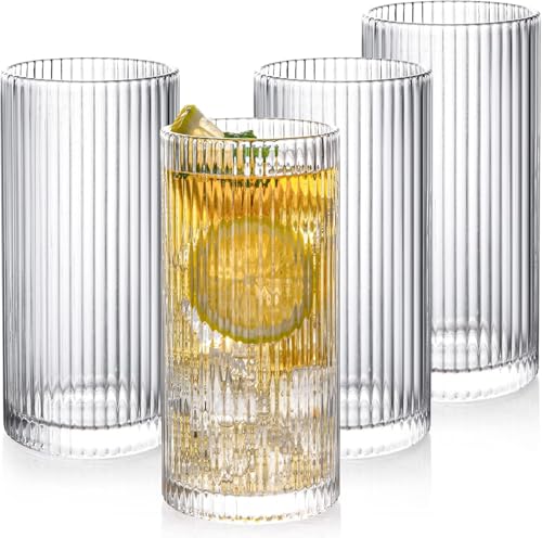 BGTTI Glass Cups Vintage Glassware Set of 4 Large, Origami Style Transparent Cocktail Glasses Set, Bar Beverages Ice Coffe...
