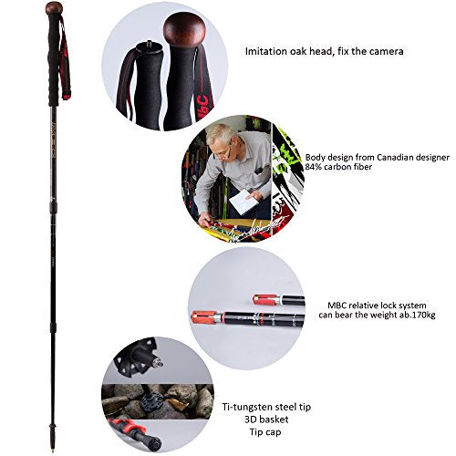 MBC CollapsibleTrekking Pole Carbon Fiber Hiking Walking Stick Professional Photography Monopod Stand for Camera and Camco...