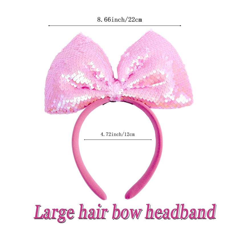 Yheahin Big Bow Headband for Women Soft Bow-Knot Hair Hoop with Sparkling Sequins Festival Costume Large Hair Bow Accessory (Pin