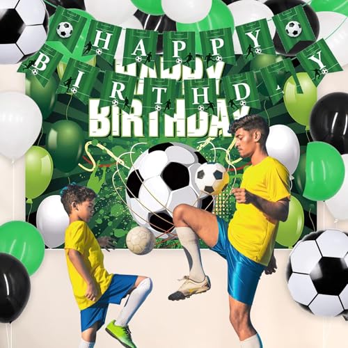Soccer Birthday Party Decorations, 135PCS Soccer Decorations for Party Includes Soccer-Balloons Banner Backdrop Tablecloth...