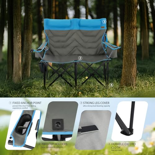 CXHSFNAL Oversized Double Camping Chair Heavy Duty Camping Loveseat Extra Tall 2 Person Lawn Chair for Adults Foldable Cam...