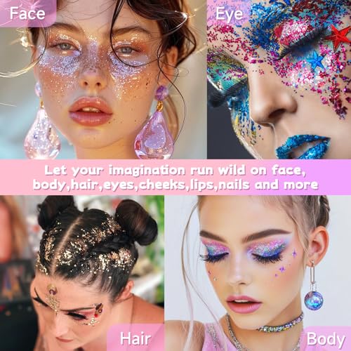 Silver Face Body Glitter Gel,Chunky Hair Glitter for Singer Concerts Silver Face Paint, Makeup Festival Rave Accessories f...