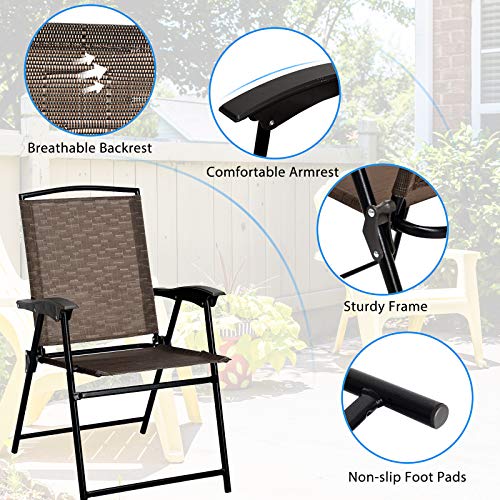 Tangkula 3 Pieces Patio Bistro Set, Outdoor Folding Chairs & Table Set with Tempered Glass Tabletop, Round Table & 2 Folda...