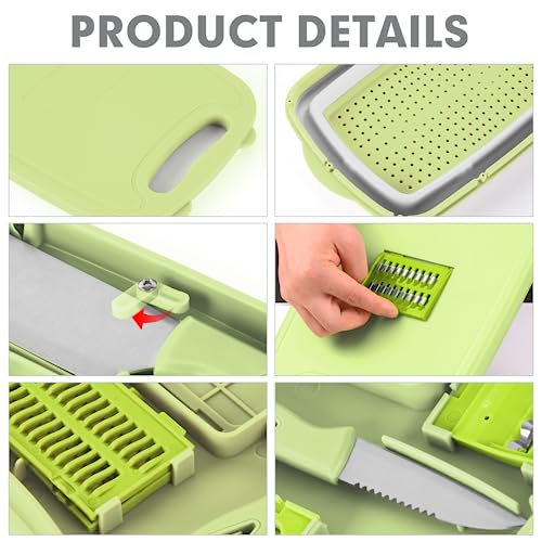 Camping Cutting Board, HI NINGER Collapsible Chopping Board with Colander, 9-In-1 Multi Chopping Board Kitchen Vegetable W...