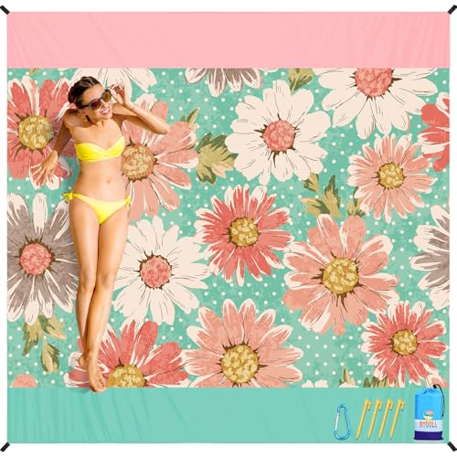 BYDOLL Beach Blanket Waterproof Sandproof 78''×81'' Suits1-4 Adults Compact Lightweight Oversized Sand-Free Blanket Large ...