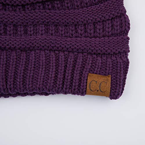 C.C Exclusives Soft Stretch Cable Knit Messy Bun Ponytail Beanie Winter Hat for Women (MB-20A)