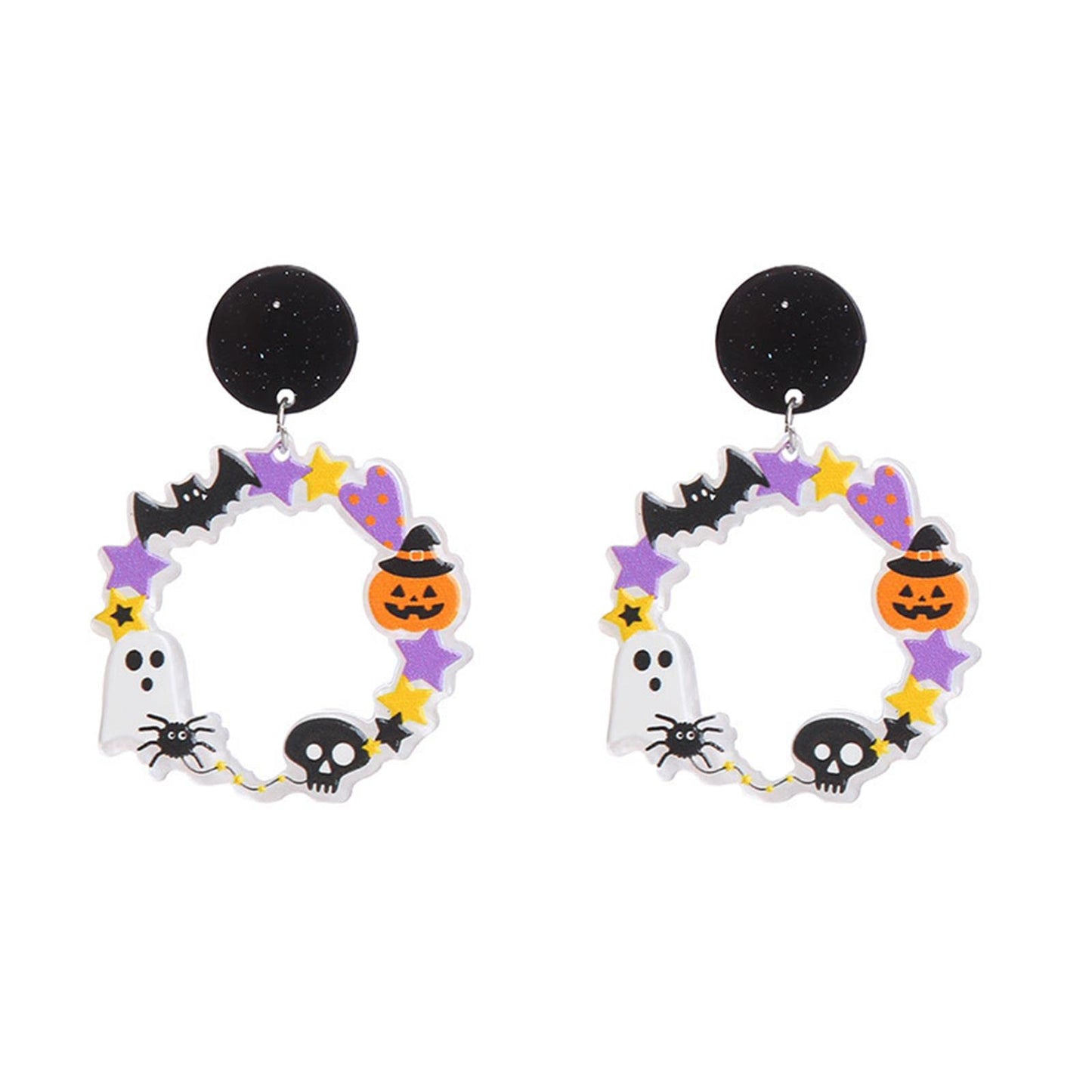 Colorful Halloween Resin Acrylic Dangle Earrings Cute Pumpkin Ghost Cat Bat Eye Spider Earrings for Women Jewelry(C)