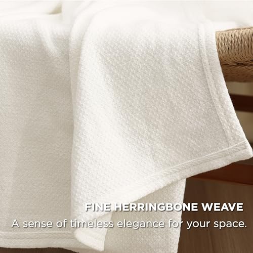 Bedsure GentleSoft 100% Cotton Blanket Queen Size for Bed - Breathable and Lightweight, Soft Cozy Textured Herringbone Wov...