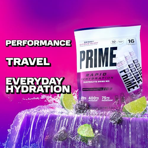 PRIME Rapid Rehydration Electrolyte Powder Sticks, Berry Citrus Rush, Sugar Free Hydration Drink Mix with Sodium, Potassiu...