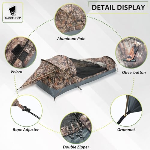 GEERTOP Ultralight Single Person Bivy Tent for Camp Waterproof 1 Man Tent for Camping Hiking Backpacking Hunting Outdoor S...