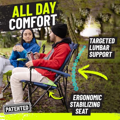 STRONGBACK Elite Folding Camping Lawn Lounge Chair Heavy Duty Camp Outdoor Seat with Lumbar Support and Portable Carry Bag...