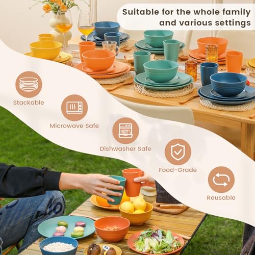 Homienly 40-Piece Premium Wheat Straw Dinnerware Sets, Service for 8, Unbreakable Plates and Bowls Set - Cups Sets, Dinner...
