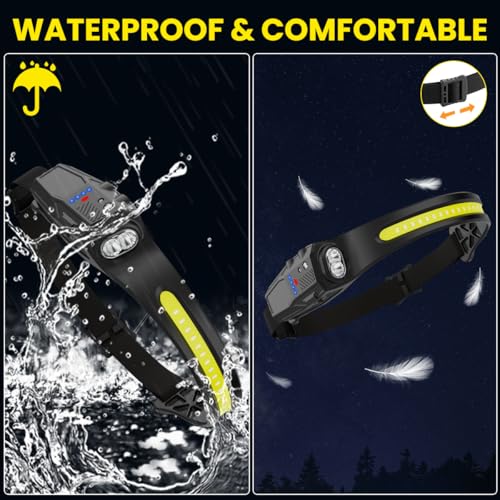 Headlamp Rechargeable 3Pack, 230° Wide Beam LED Headlamp, 7Mode Headlamps for Adults, Head Lamp with Motion Sensor, Red Li...