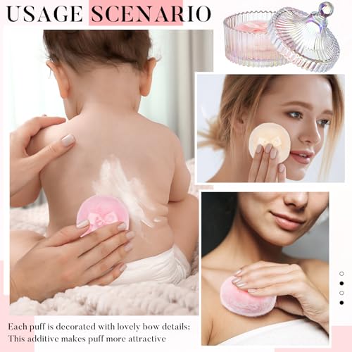Tioncy 3 Pcs Large Body Powder Puff and Container Valentine's Day gift Powder Container with Puff Crystal Case Soft Washab...