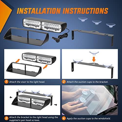Nilight Red and White Emergency Strobe Lights Windshield Hazard Warning Safety Flash with Suction Cups Super Bright LED Li...