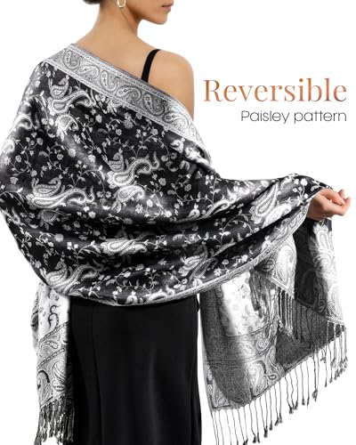 FURTALK Reversible Paisley Pashmina Shawl Wraps for Women Soft Exotic Indian Rave Scarf for Evening Dress Festival Scarves