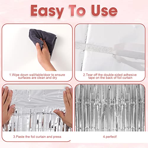Voircoloria 3 Pack 3.3x8.2 Feet Silver Foil Fringe Backdrop Curtains, Tinsel Streamers Birthday Party Decorations, Fringe ...