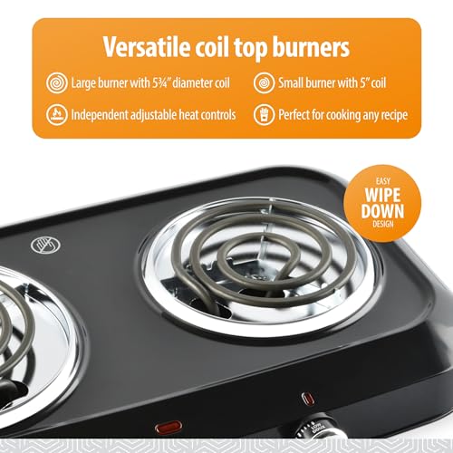 Toastmaster Double Coil Burner - Dual Countertop Burners with Drip Shield for Versatile Cooking - With Variable Heat Contr...