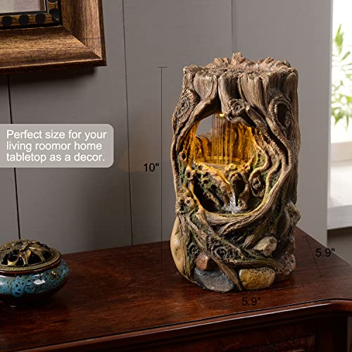 GOSSI Indoor Fountain Beautiful Stump Water Fountain Relaxation Raindrop Fountains Meditation Desk Fountain Artistic Water...