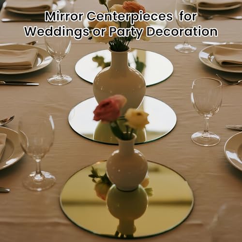 Yuzeyurun Glass Round Mirror Centerpieces for Tables, Set of 12Pcs 12" Golden Mirror Tables Centerpieces, Glass Trays for ...