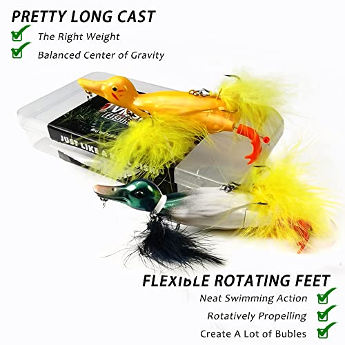 VMSIXVM Duck Lures for Bass Fishing, Realistic Topwater Baby Duckling Baits Floating Artificial Hard Swimbaits for Pike Mu...