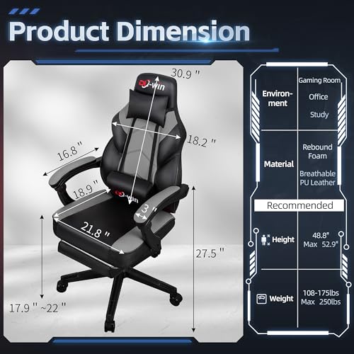 DL-win Gaming Chairs for Adults, Computer Chair with Footrest and High Back, Big and Tall Gamer Chair's with Massage Lumba...