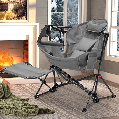 Ainfox Hammock Chair with Footrest, Oversized Swinging Portable Folding Camping Chairs for Adults Outside Swinging Camp wi...