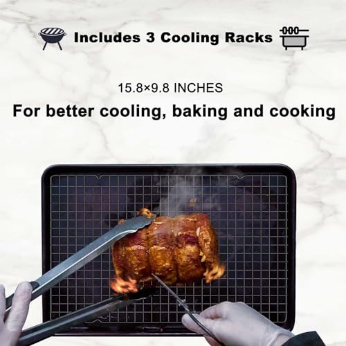 Hunnycook 15.8”×9.8” Cooling Rack, 3P Stainless Steel Baking Rack, Oven Safe Cooling Racks for Cooking and Baking, Black R...