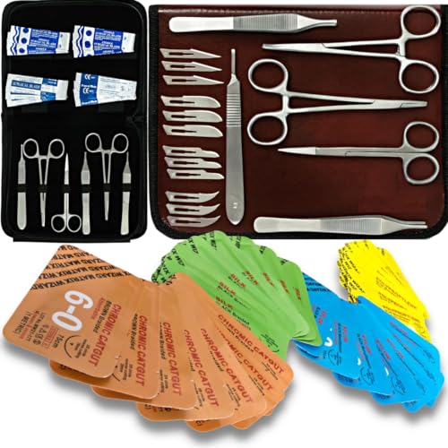 Sterile Sutures Thread with Needle Plus Tools: Extra Large Mixed Dissolvable and Non-Dissolvable Suture 47 Units - Camping...
