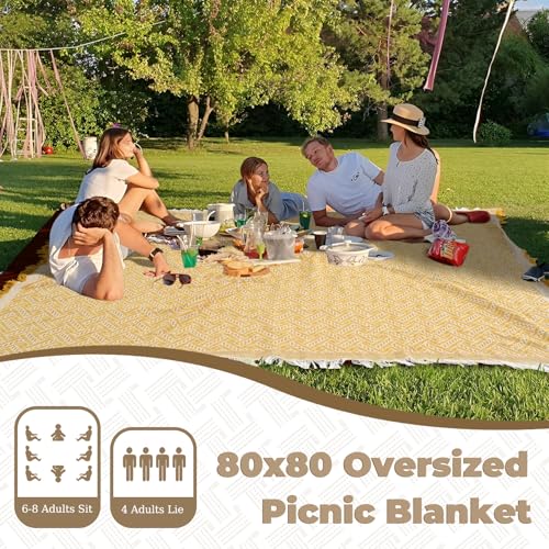 Genovega 2 in 1 Extra Large Outdoor Picnic Blanket Waterproof Woven Boho Mat Giant Beach Towel Travel Essential Yoga Acces...