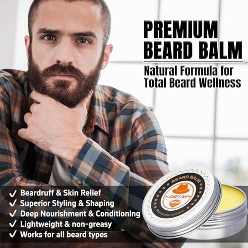 XIKEZAN Beard Kit for Men Grooming & Care w/Beard Conditioner, Wash, Oil, Balm, Brush, Comb,Birthday Fathers Valentines Gi...