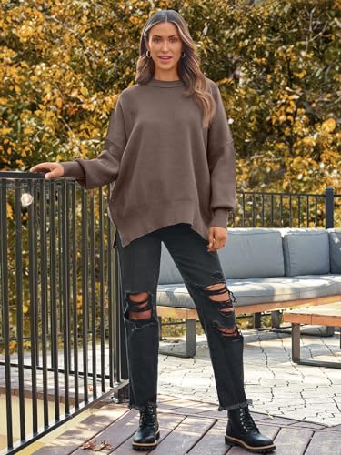 LILLUSORY Women's Oversized Batwing Sweaters 2025 Fall Outfits Trendy Crewneck Knit Side Slit Fashion Pullover Tops