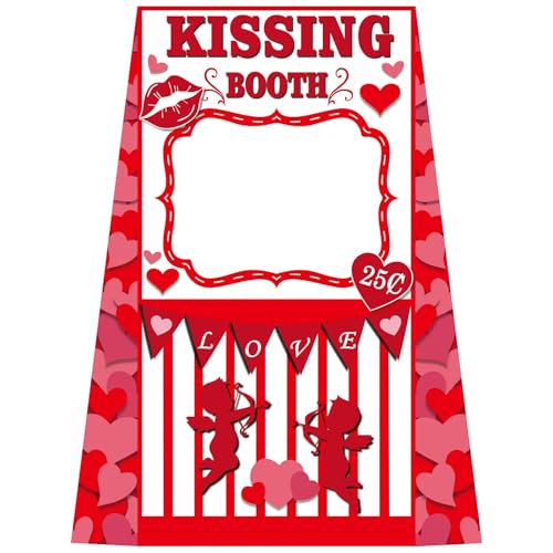 LawnIdyll Valentine’s Day Kissing Booth, 48 x 63 inch Valentines Photo Booth Prop Cardboard Cutout Life-Size Standup, Love...
