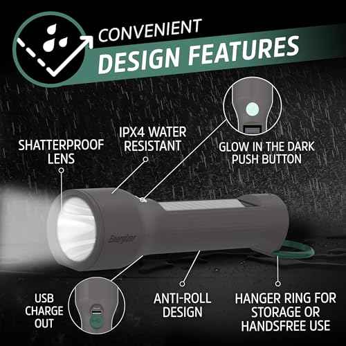 Energizer S-600 LED Flashlight Rechargeable Solar and AA Battery Power Options, Super Bright IPX4 Water Resistant Flashlights High Lumens for Emergencies, Outdoors, DIY