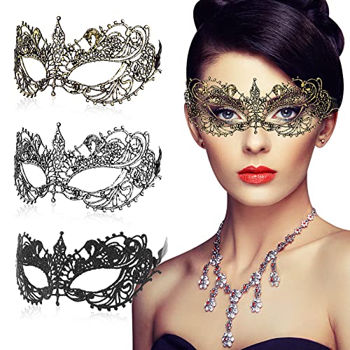 WLLHYF 3 Pcs Adult Masquerade Mask Mysterious Fun Lace Masks for Couples Women Man Lace Headpiece Disguise for Costumes