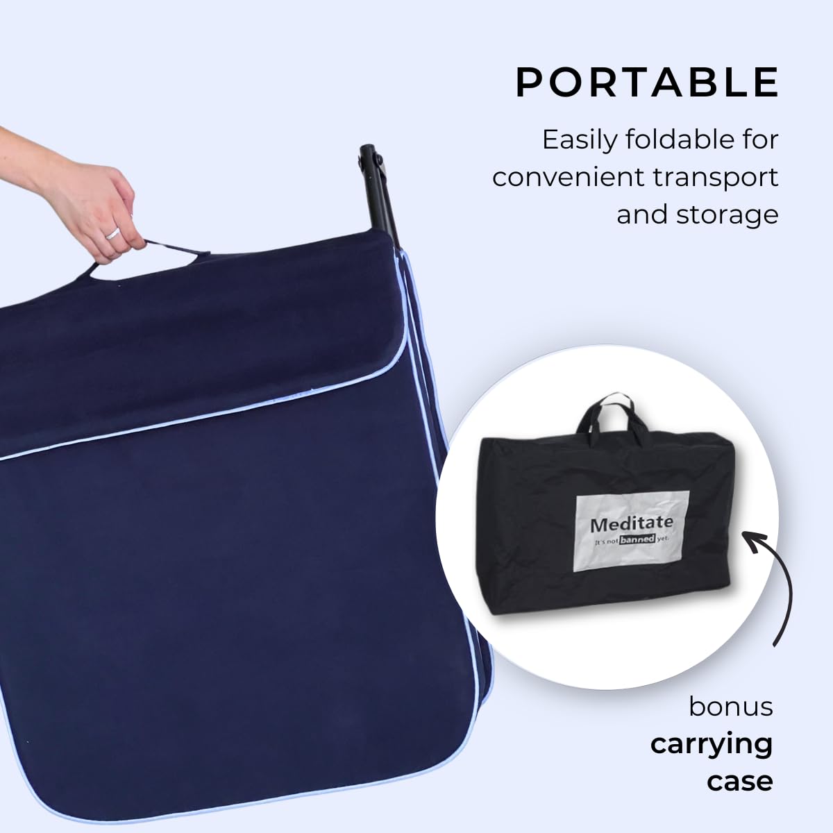 Friends of Meditation Extra Large Meditation Chair and Yoga Chair w Back Support Cushion and Meditation Block | Yoga Chair for Adults | Premium Floor Chair | Portable | Navy Blue, Seat Size: 24x22 in