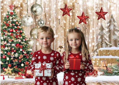 CHAIYA 7X5FT Christmas Backdrop Wood Floor Backdrop Winter Snow Xmas Tree Gift Christmas Family Party Background New Year ...