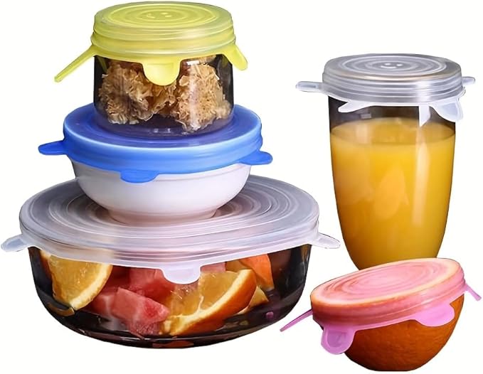 Silicone Stretch Lids Set, 6 Sizes, Reusable Food Storage Covers for Bowls, Fruits and Containers (pink, 12PCS)