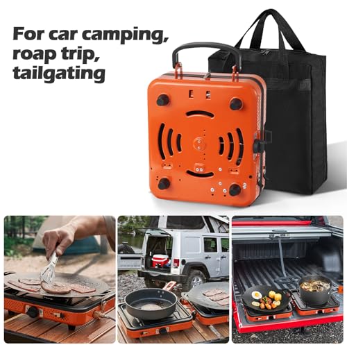 Odoland Portable 2 Burner Camping Stove Propane 17000 BTU/h Gas Stove Collapsible Backpacking Stove for Indoor Outdoor Coo...