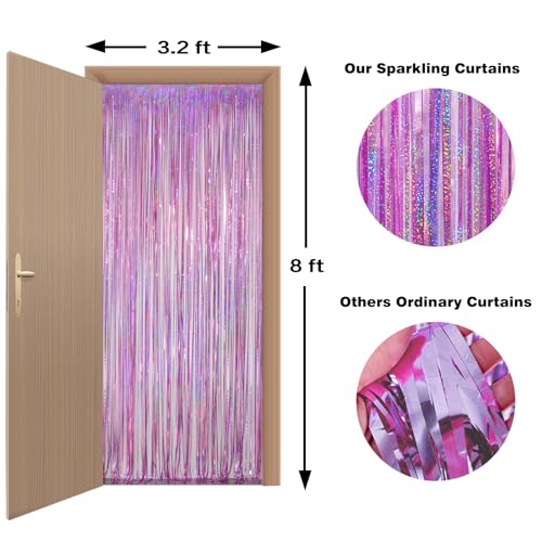 Melsan 2 Pack 3.2 ft x 8.2 ft Tinsel Foil Fringe Curtains Backdrop, Sparkle Metallic Foil Curtains for Party Photo Booth P...