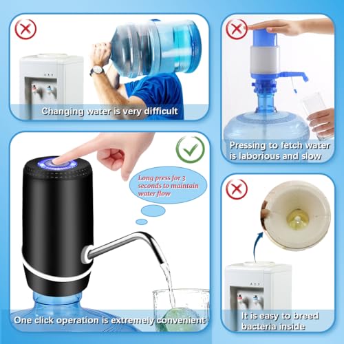 Water Dispenser for 5 Gallon Bottle, Electric Water Pump for 5 Gallon Jug with Switch and USB Charging, Portable Automatic...