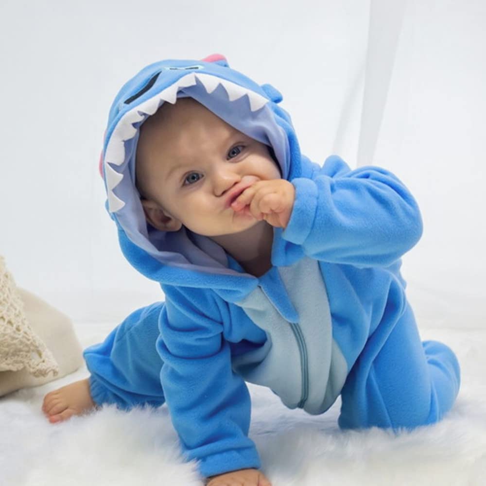 MUST ROSE SPORTS AND HOMEWEAR Unisex Baby Flannel Romper Animal Onesie Costume Hooded Cartoon Outfit Suit (Blue, 70(0-5M)