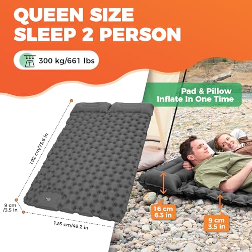 KingCamp Sleeping Pad for Camping, Ultralight Connectable Inflatable Sleeping Pad Camping Mattress with 6.3" Built-in Pill...