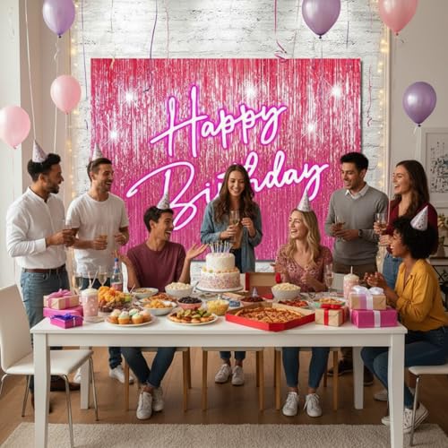 Gilprop 5x3 ft Shine Pink Happy Birthday Backdrop for Lady Girls Women Happy Birthday Banner Princess Theme Party Decorati...