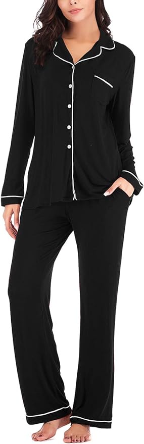 Aamikast Women's Pajama Sets Long Sleeve Button Down Sleepwear Nightwear Soft Pjs Lounge Sets