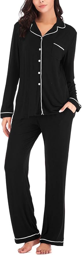 Aamikast Women's Pajama Sets Long Sleeve Button Down Sleepwear Nightwear Soft Pjs Lounge Sets