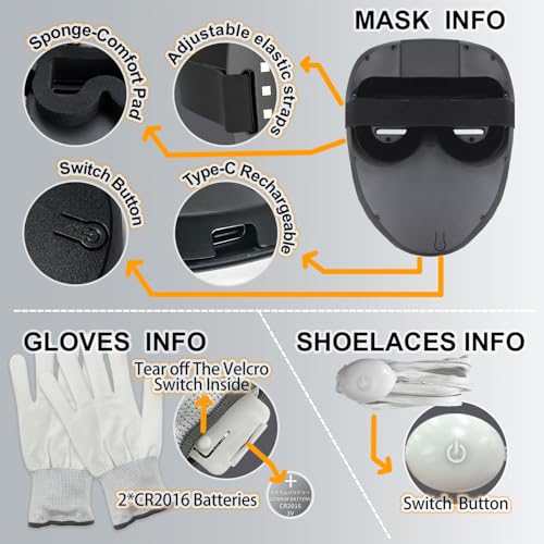 kengvo 3 Pack LED Mask Costume Set with Gesture Sensing, Gifts for Teens, Cool Stuff Christmas Toys, Light Up Mask Gloves ...