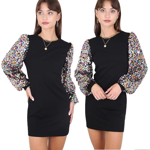 Anna-Kaci Womens Long Sleeve Sequin Party Bodycon Dress Cocktail Sparkle Wedding Evening Clubwear A Line Mini Short Dress