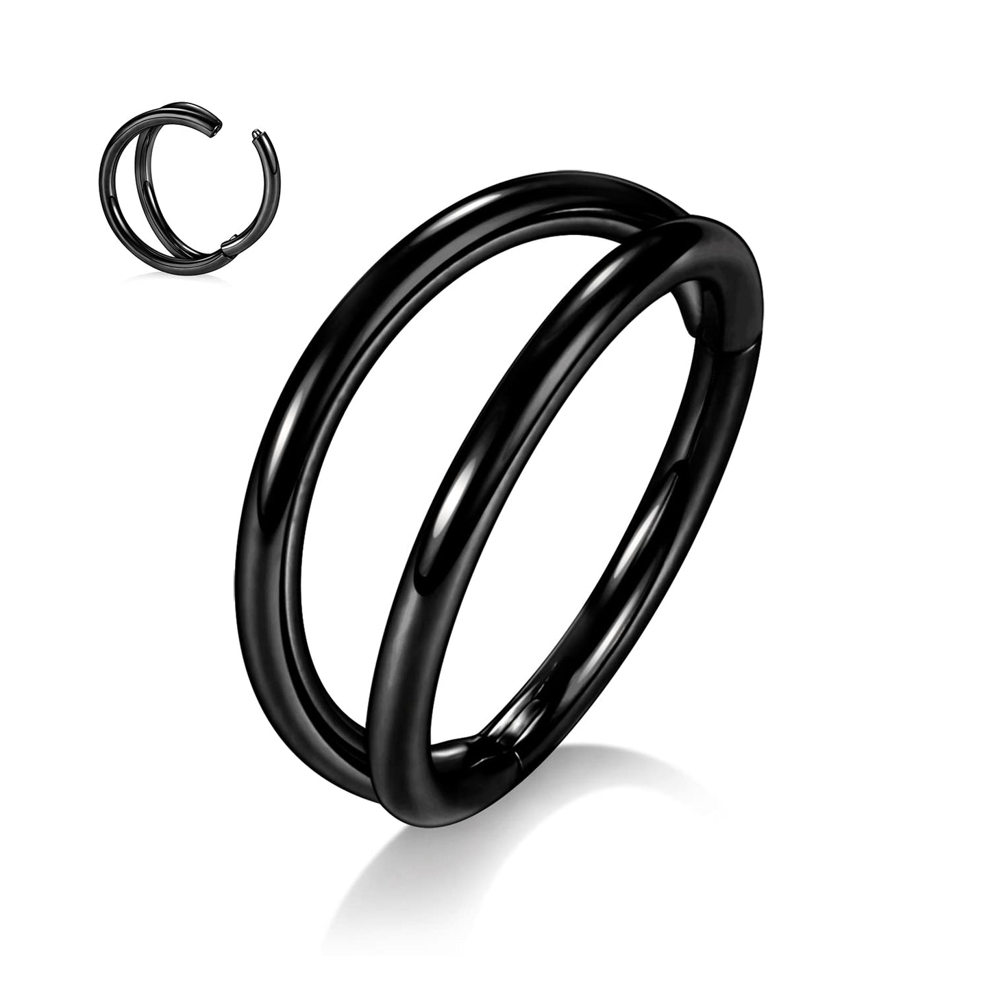 PEAKLINK 18G Double Open Stacked Cartilage Daith Conch Helix Earring Hoop 316L Surgical Steel Septum Nose Rings 8mm Lobe Earring